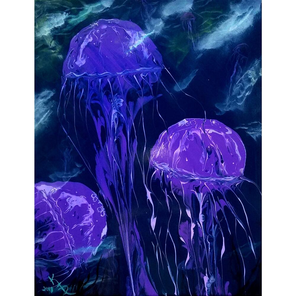 "Jellyfish in Purple" Art Print from my Original Work 11" x 14"  Acid Free